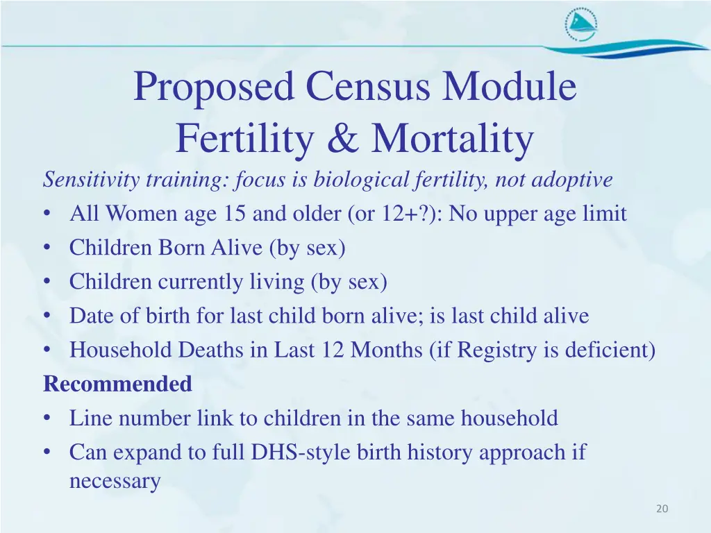 proposed census module fertility mortality