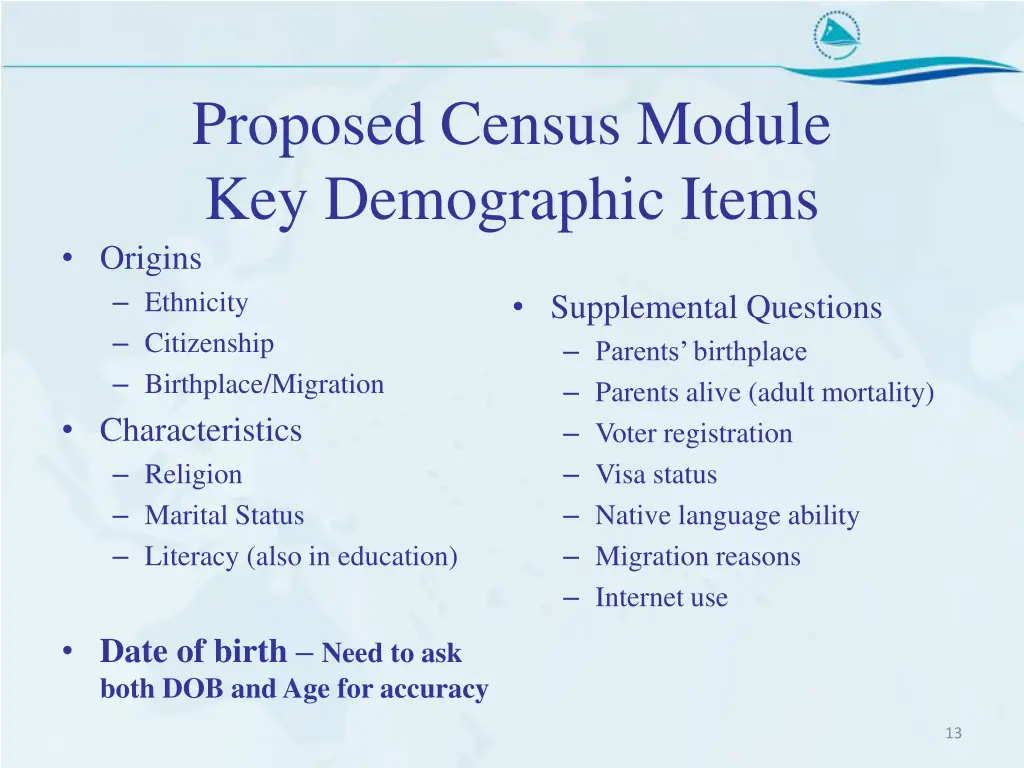 proposed census module key demographic items