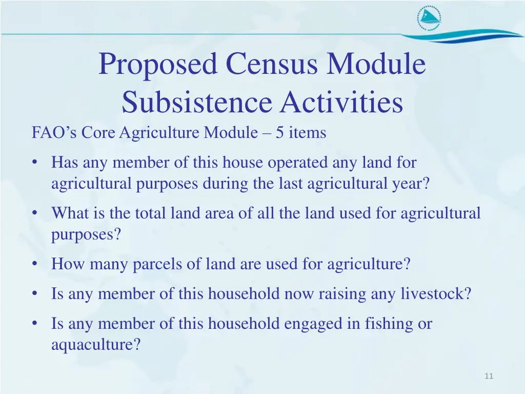 proposed census module subsistence activities
