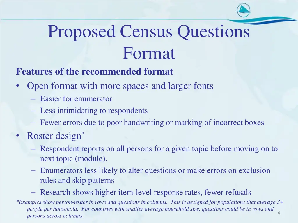 proposed census questions format features
