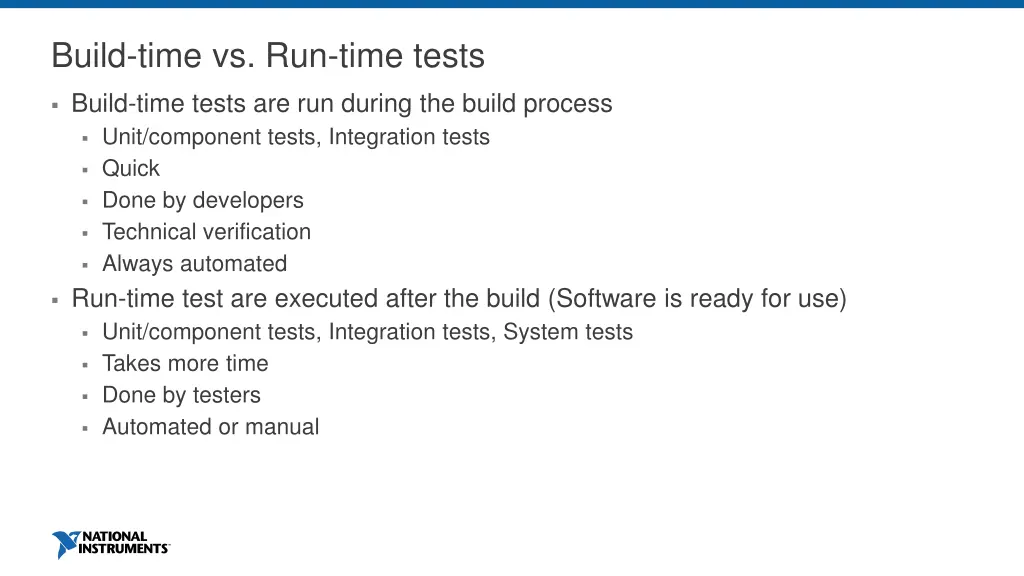 build time vs run time tests