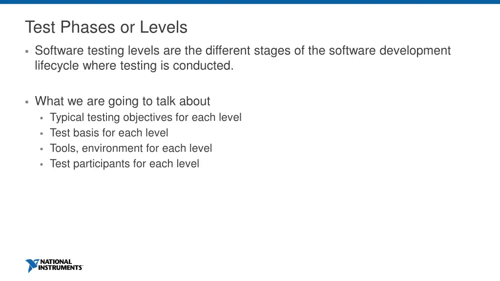 test phases or levels