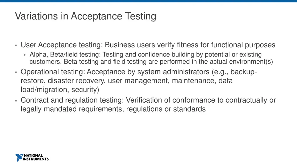 variations in acceptance testing