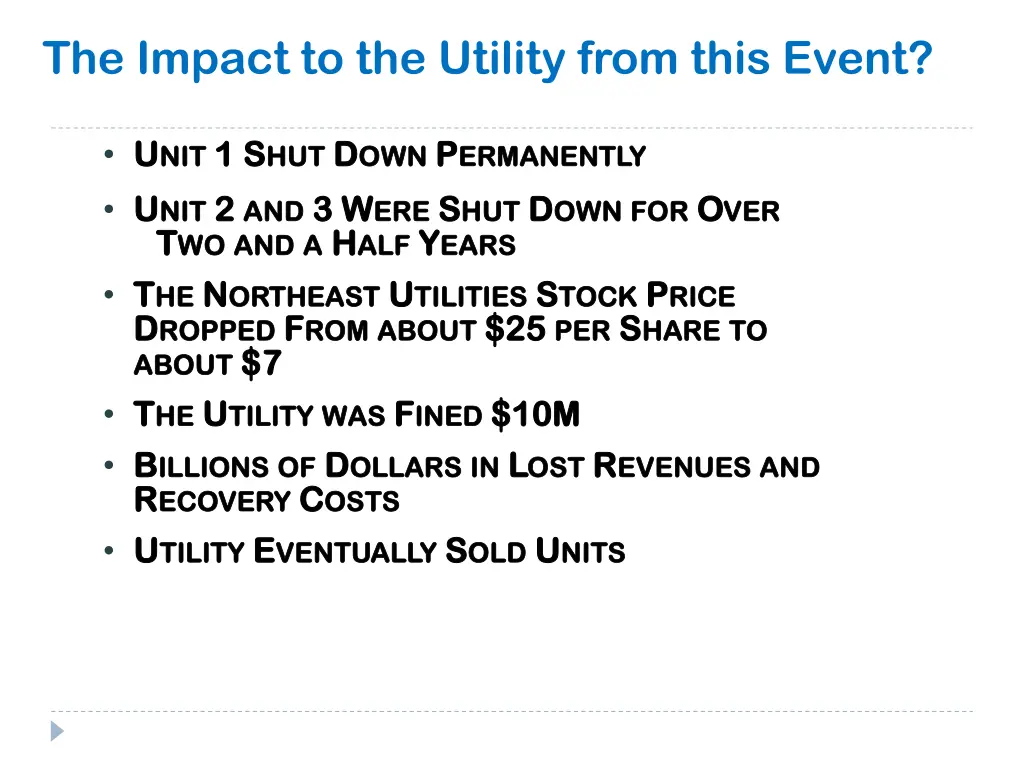 the impact to the utility from this event