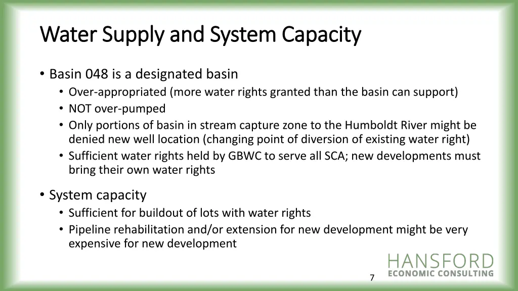 water supply and system capacity water supply