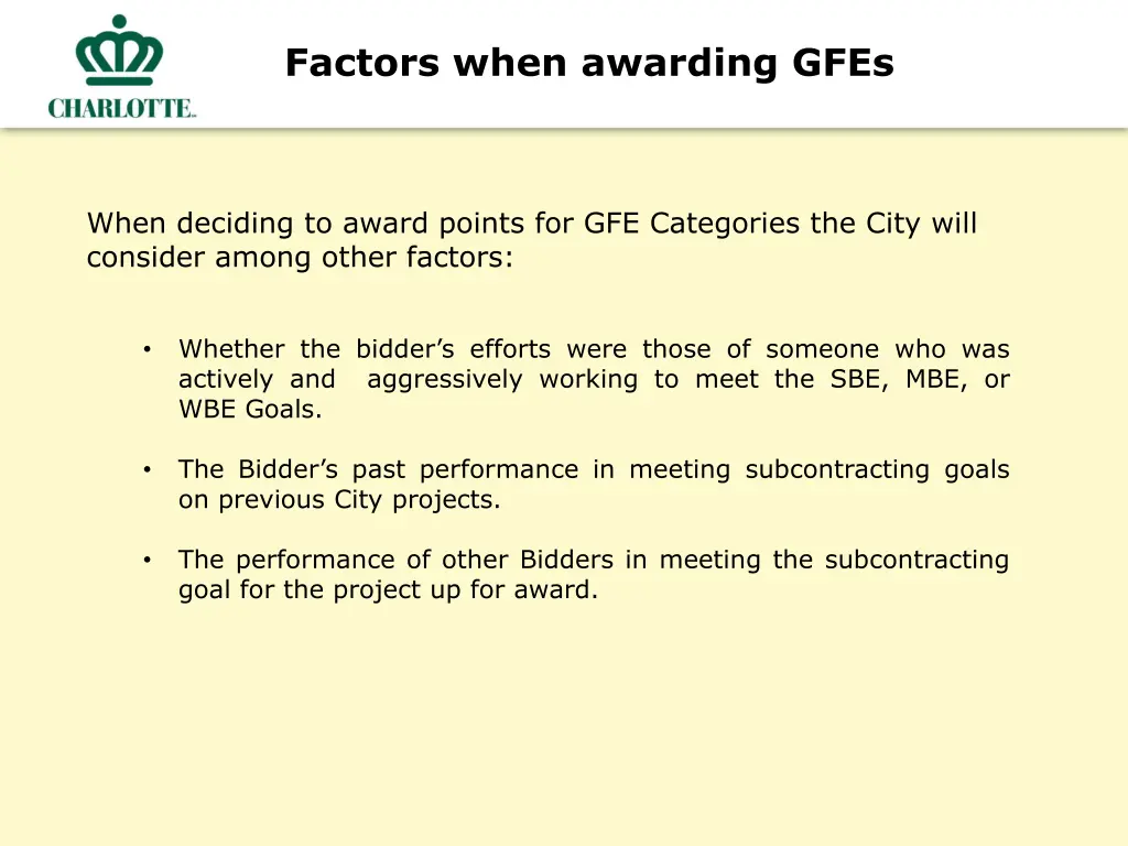 factors when awarding gfes