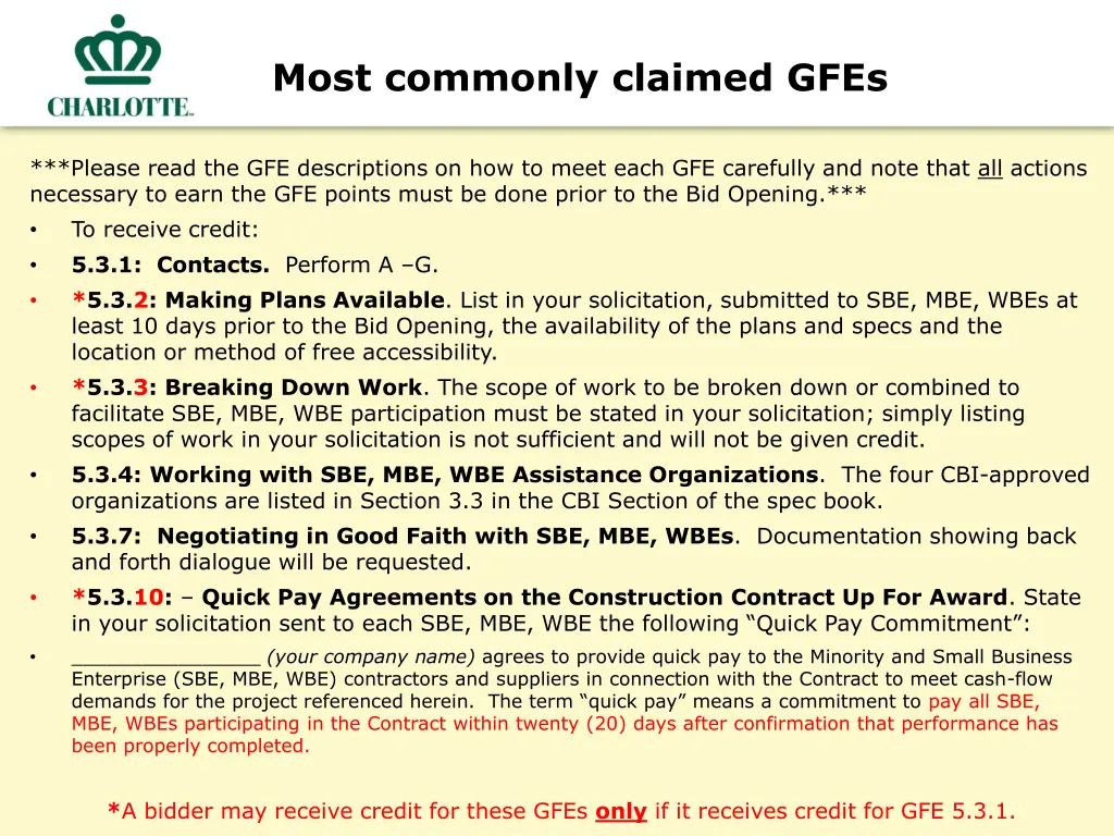 most commonly claimed gfes