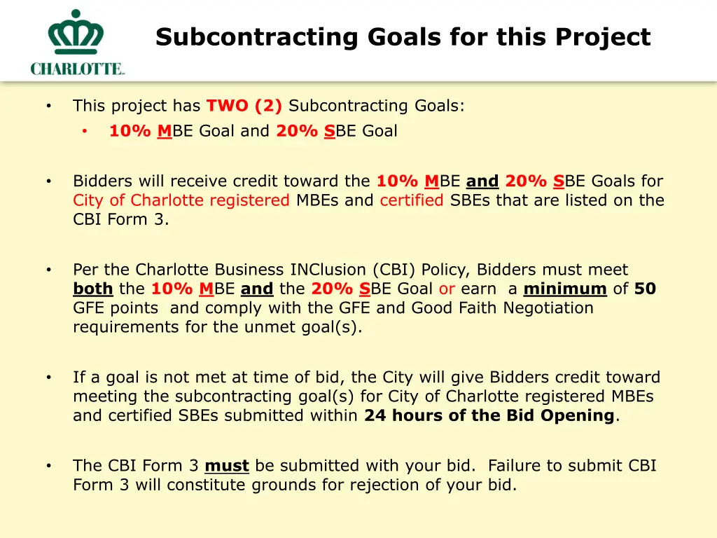 subcontracting goals for this project