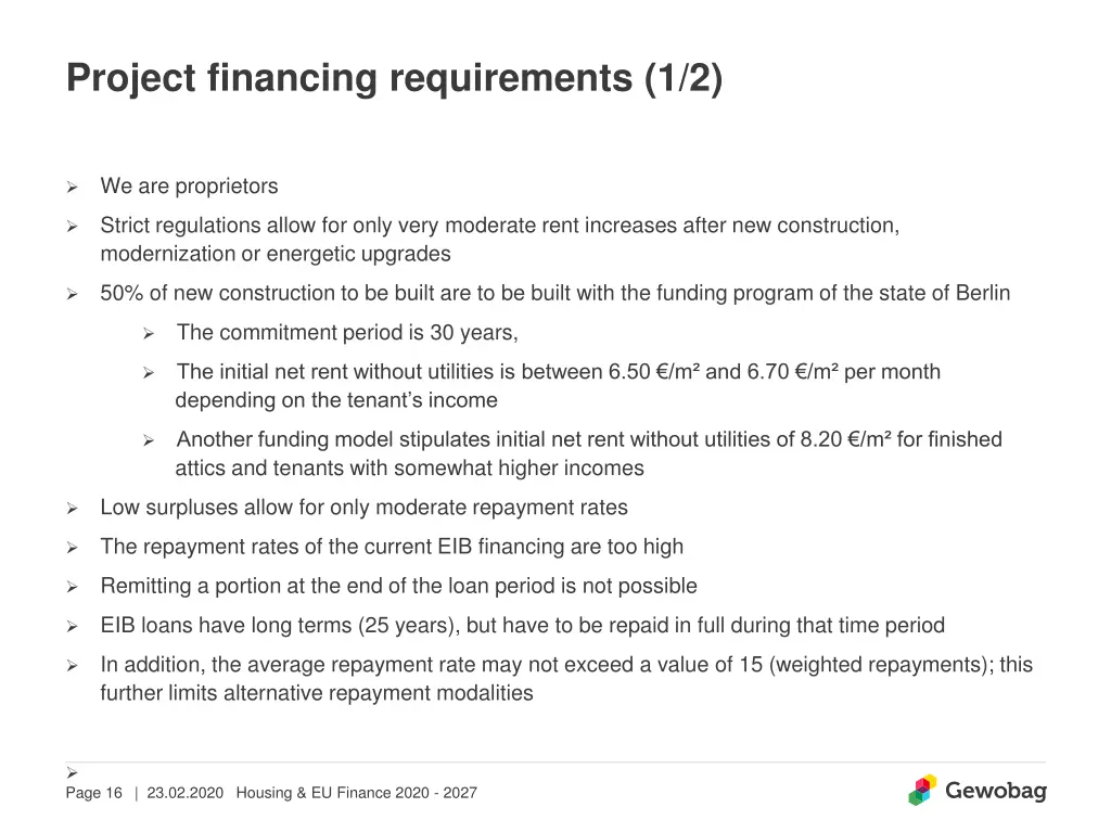 project financing requirements 1 2