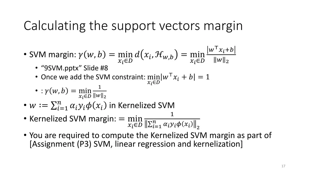 calculating the support vectors margin