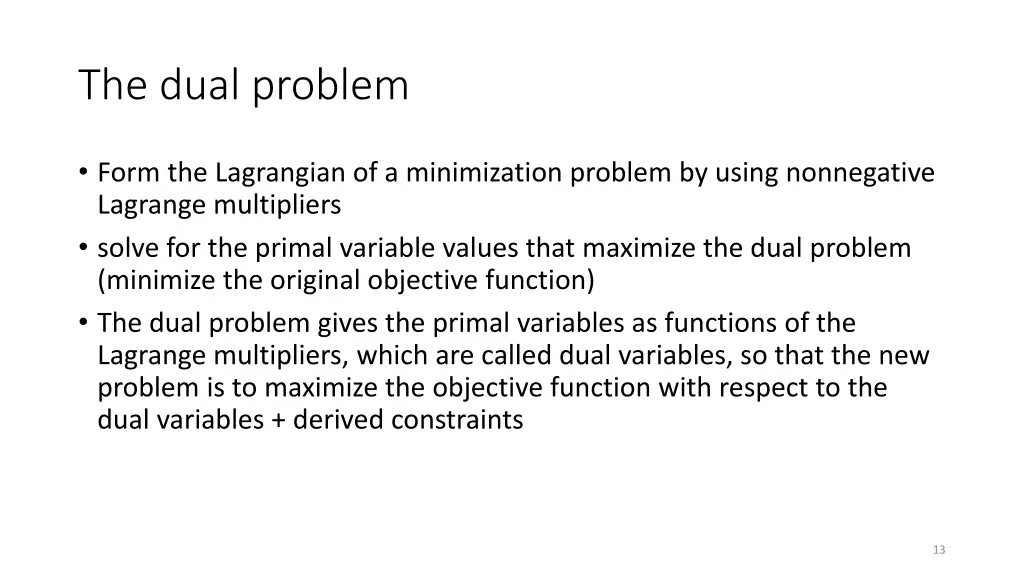 the dual problem
