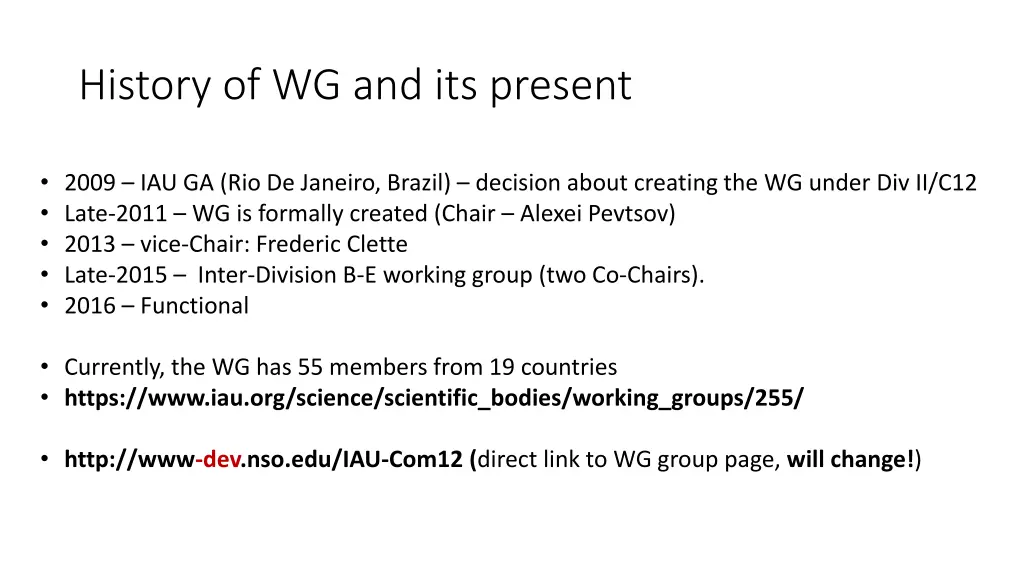 history of wg and its present