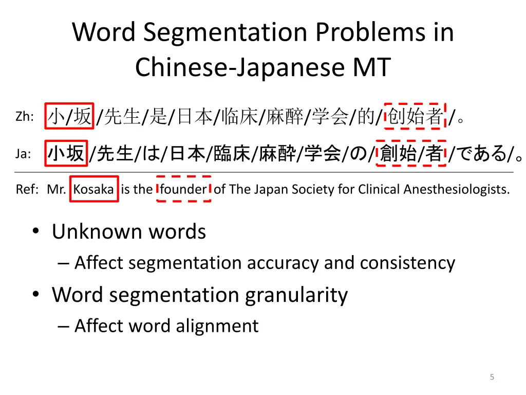 word segmentation problems in chinese japanese mt