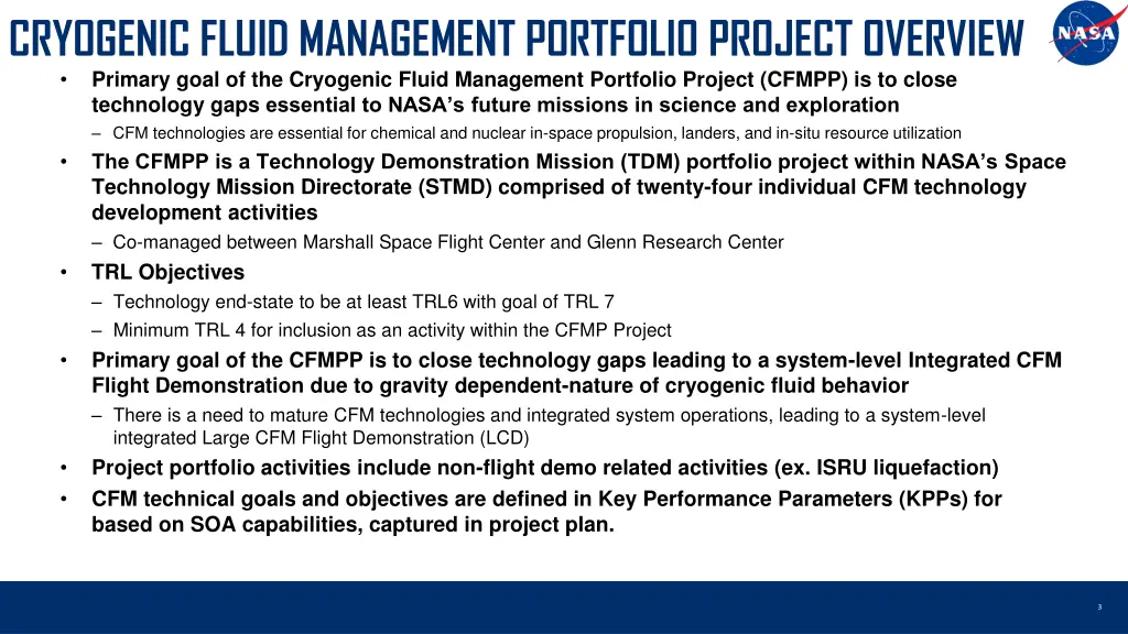 cryogenic fluid management portfolio project