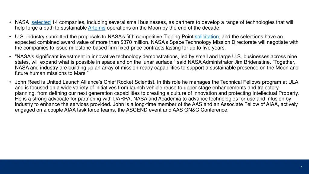 nasa selected 14 companies including several