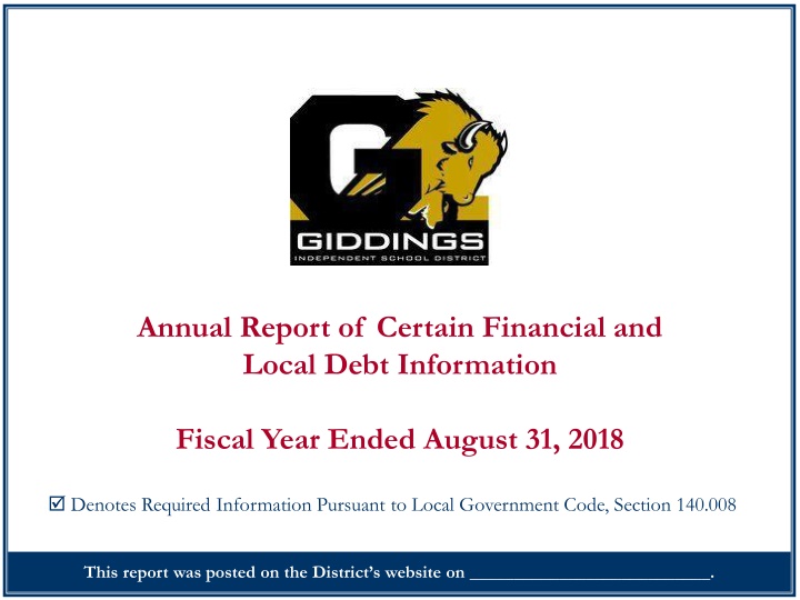 annual report of certain financial and local debt
