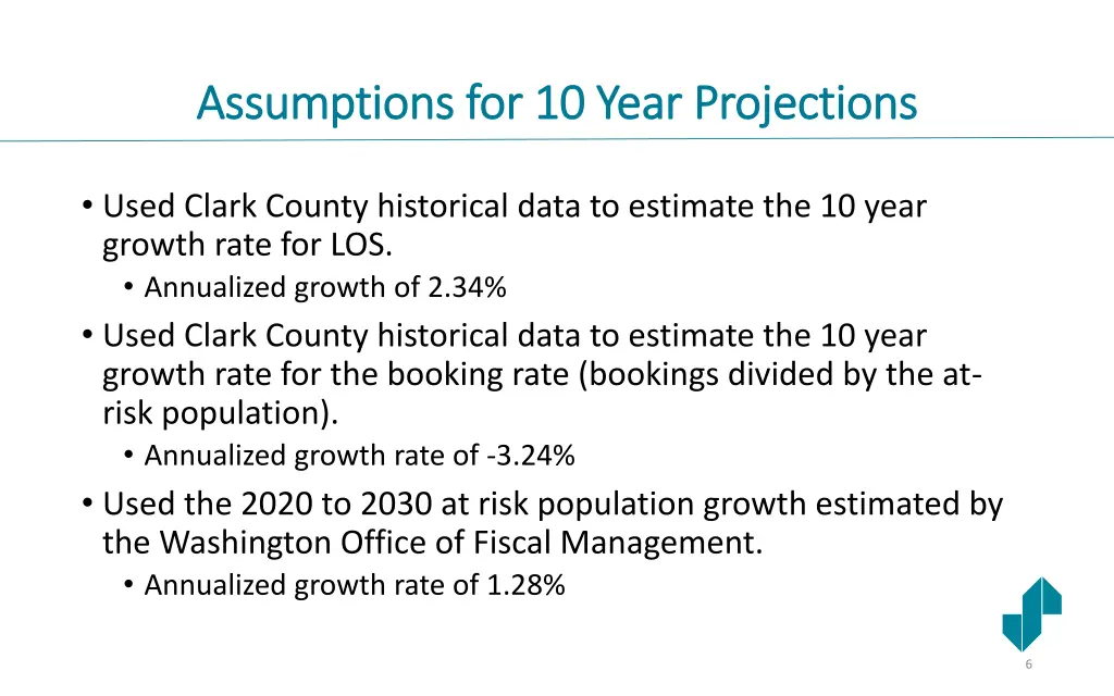 assumptions for 10 year projections assumptions