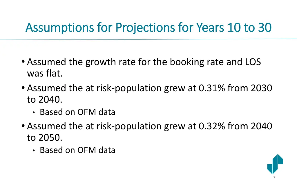 assumptions for projections for years