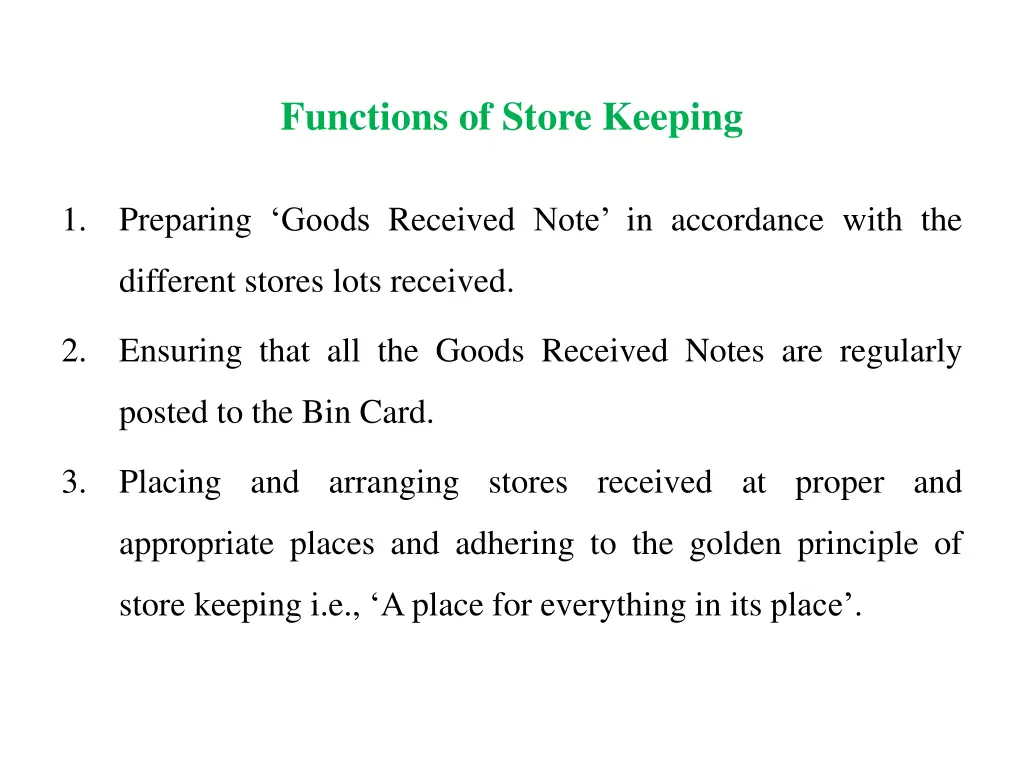 functions of store keeping