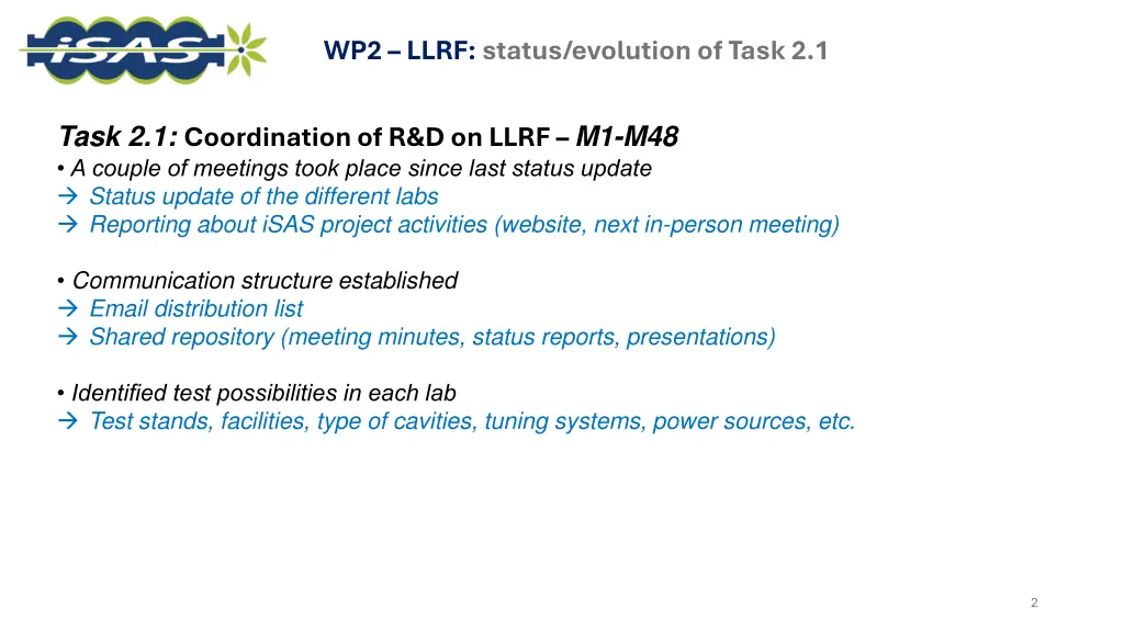 wp2 llrf status evolution of task 2 1