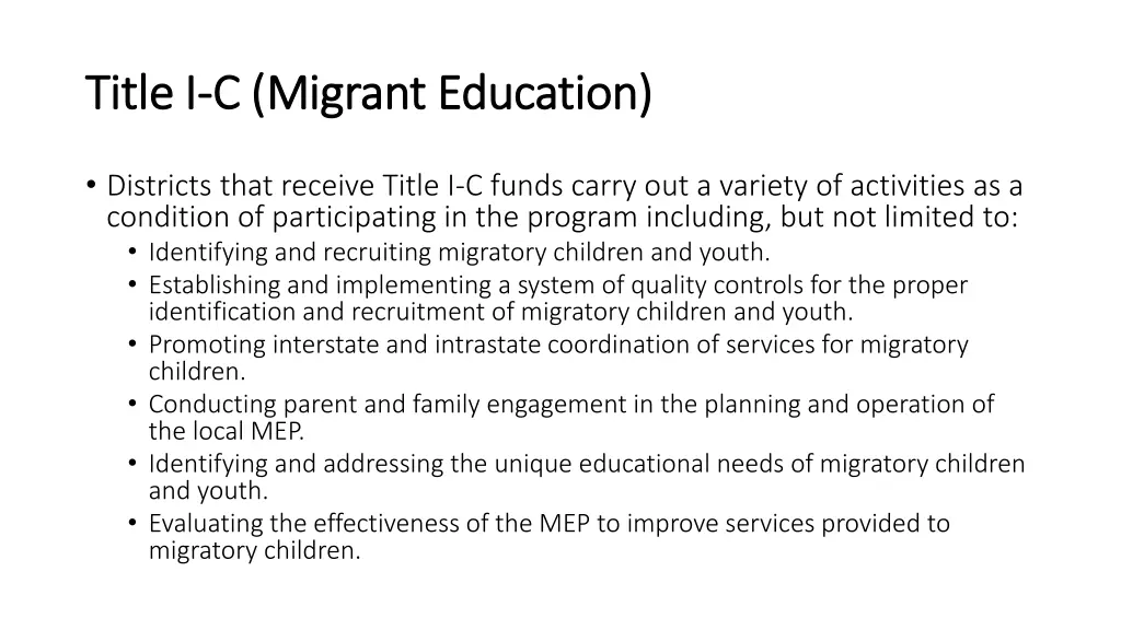 title i title i c migrant education c migrant