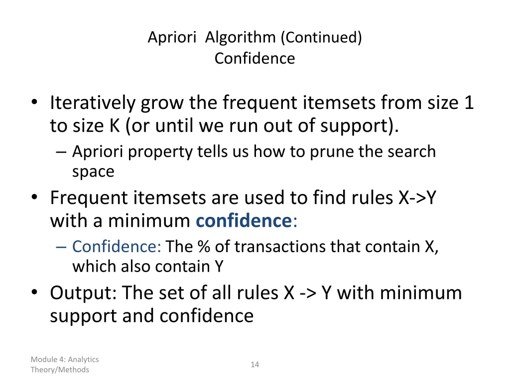 apriori algorithm continued confidence
