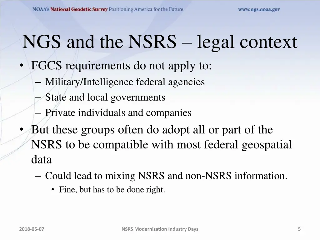 ngs and the nsrs legal context fgcs requirements