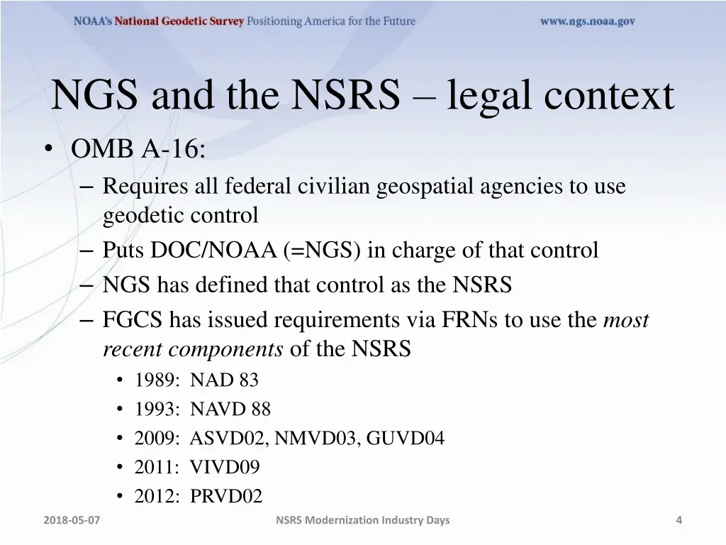 ngs and the nsrs legal context omb a 16 requires