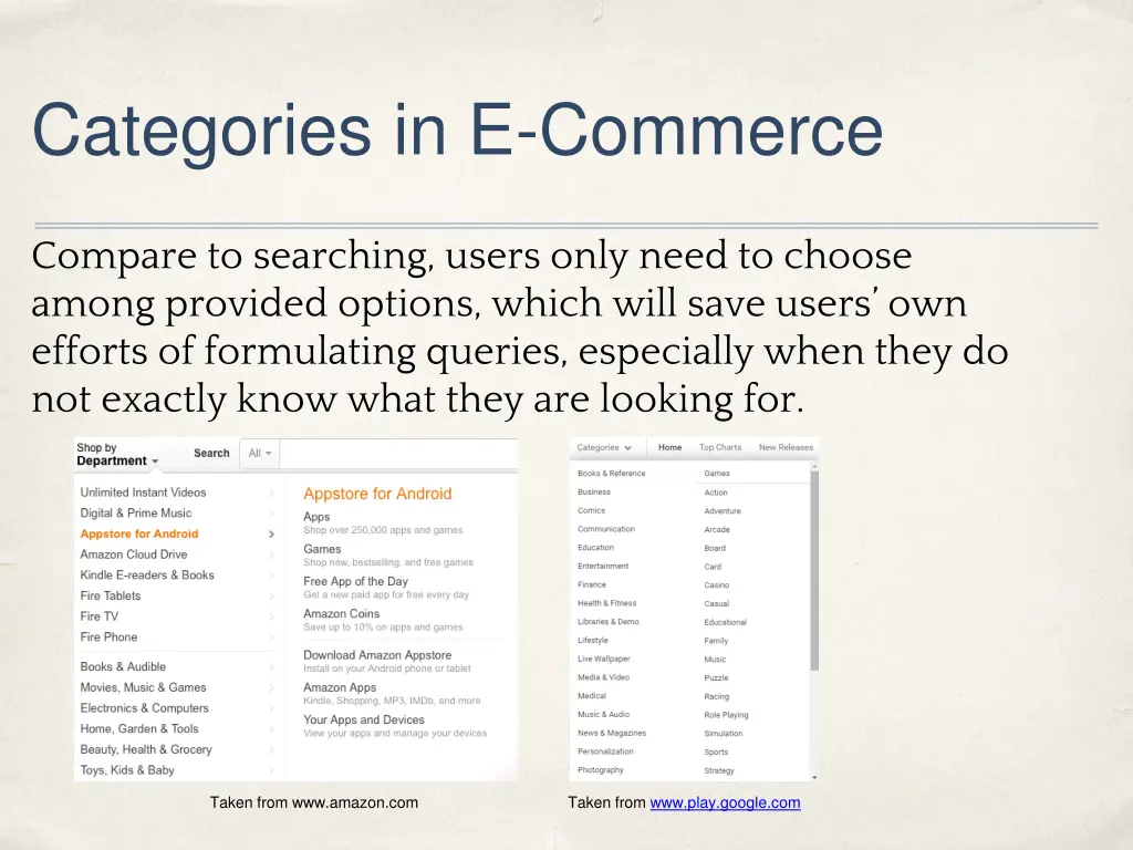 categories in e commerce