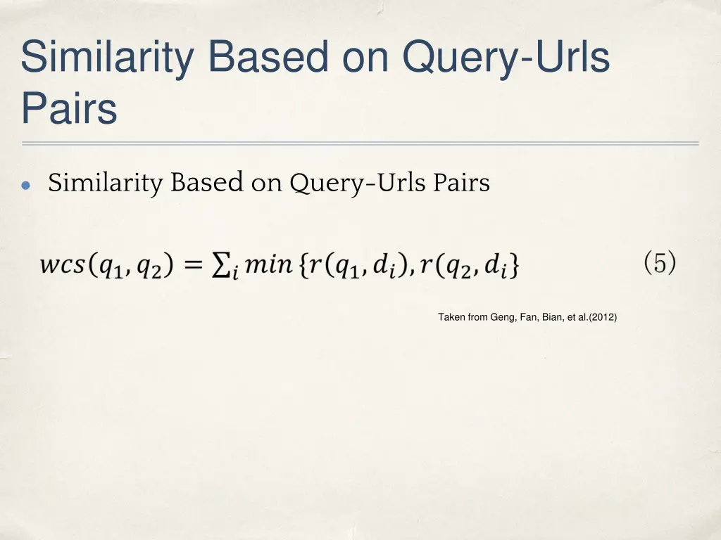 similarity based on query urls pairs