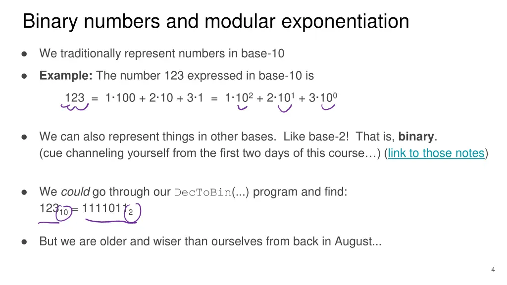 binary numbers and modular exponentiation
