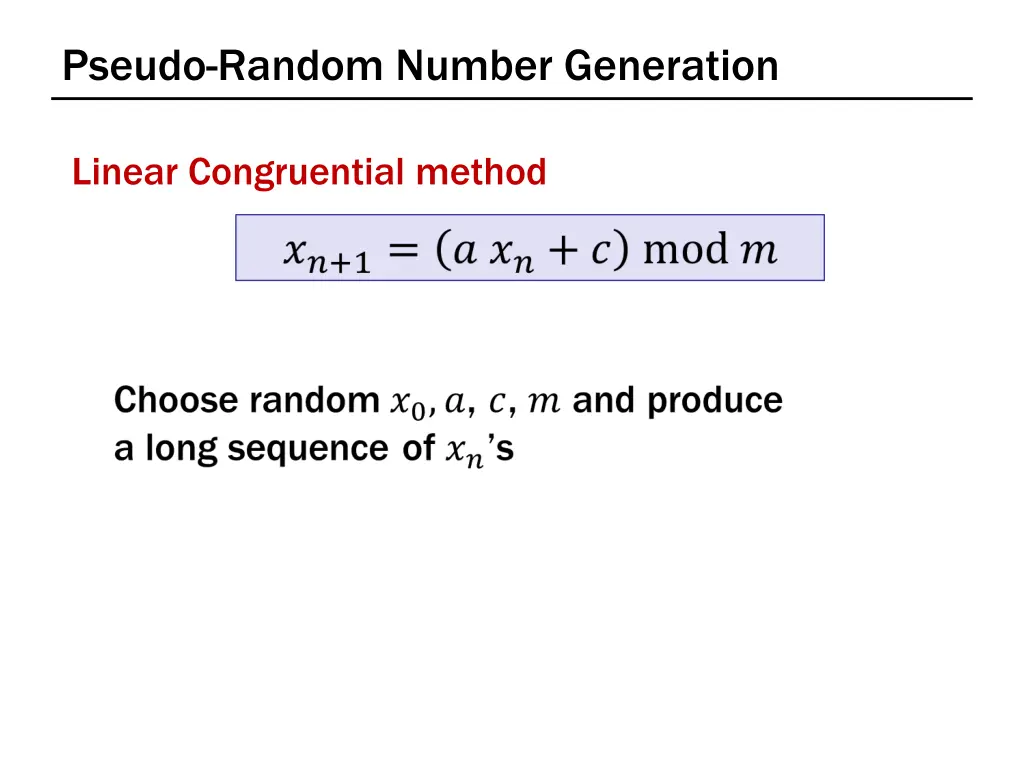 pseudo random number generation