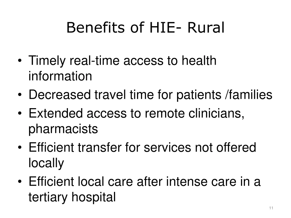 benefits of hie rural