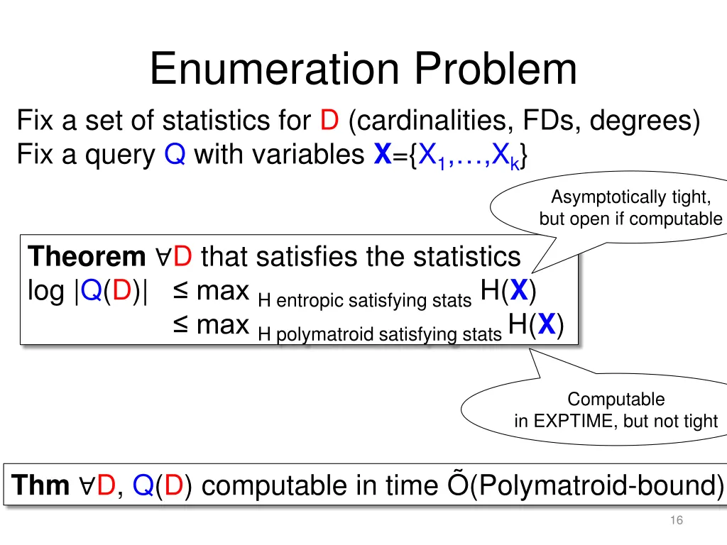 enumeration problem fix a set of statistics