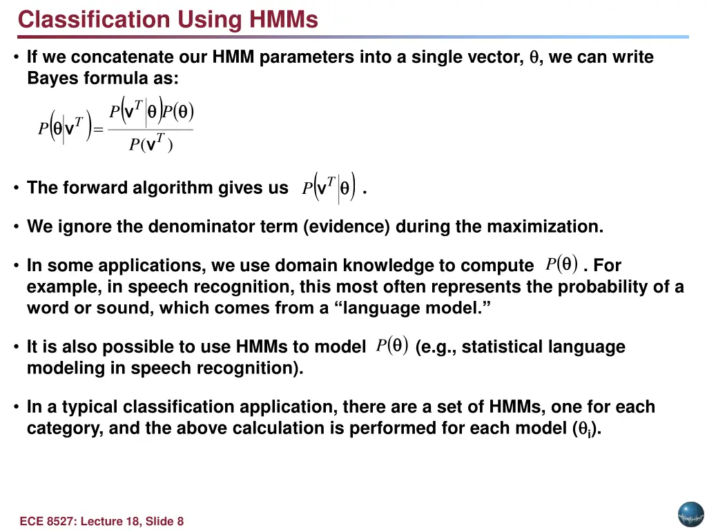 classification using hmms