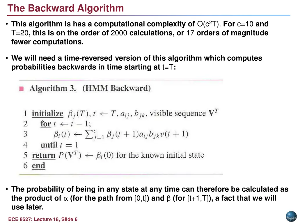 the backward algorithm