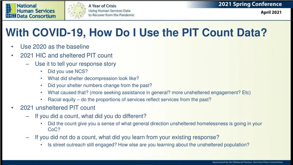 with covid 19 how do i use the pit count data