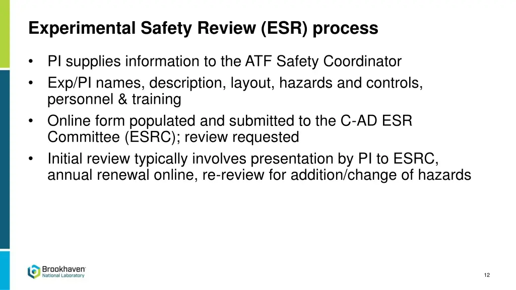 experimental safety review esr process