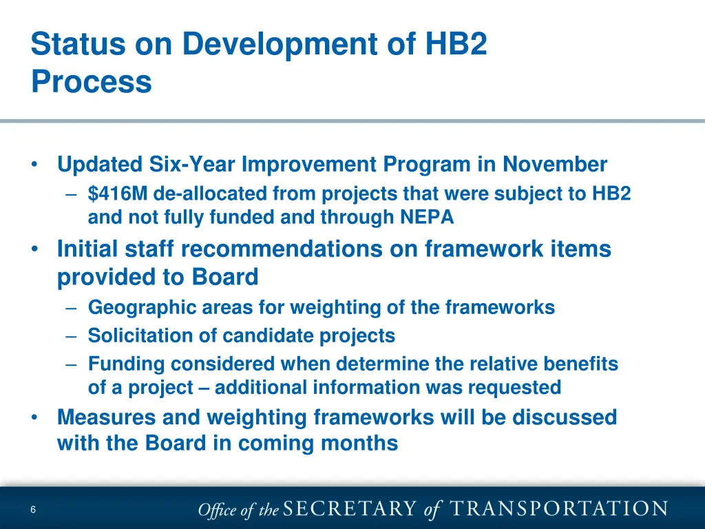 status on development of hb2 process