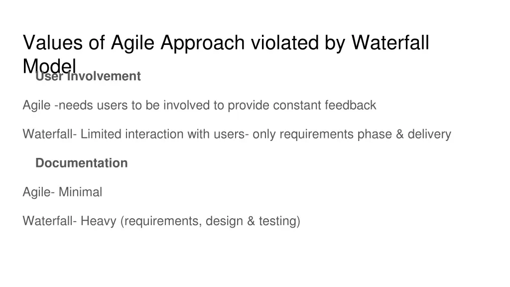 values of agile approach violated by waterfall