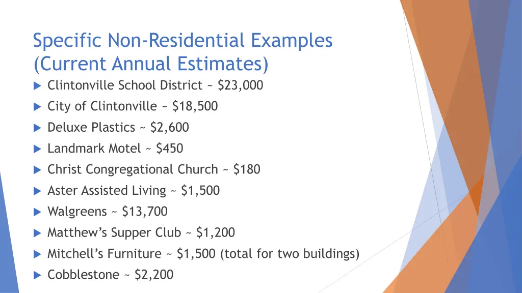 specific non residential examples current annual
