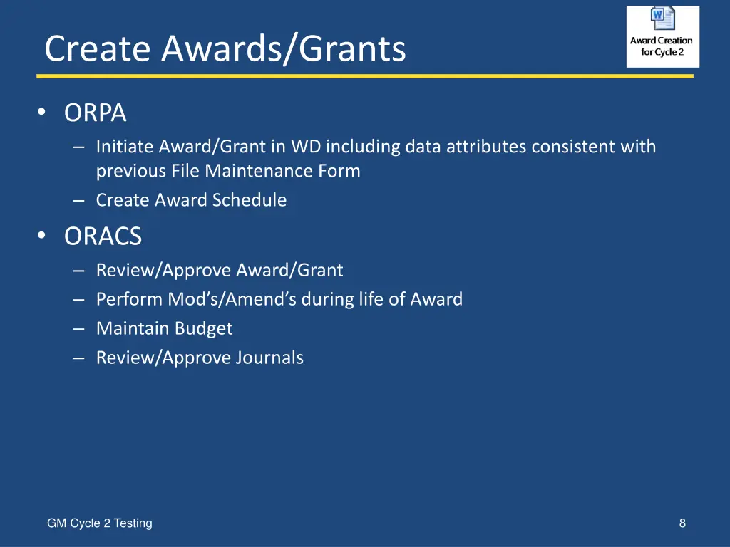 create awards grants