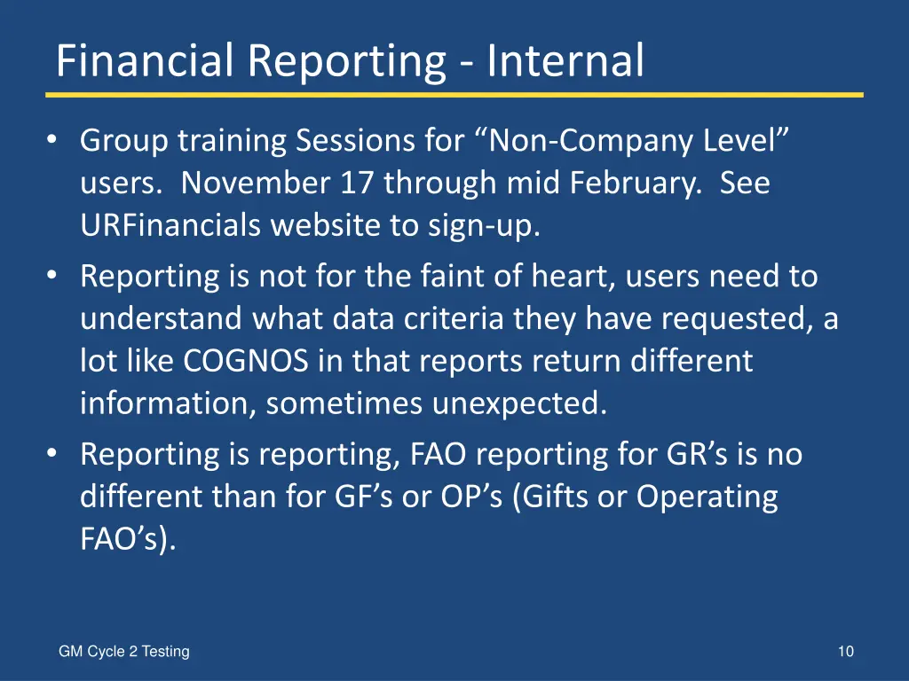 financial reporting internal