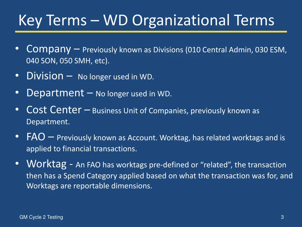 key terms wd organizational terms