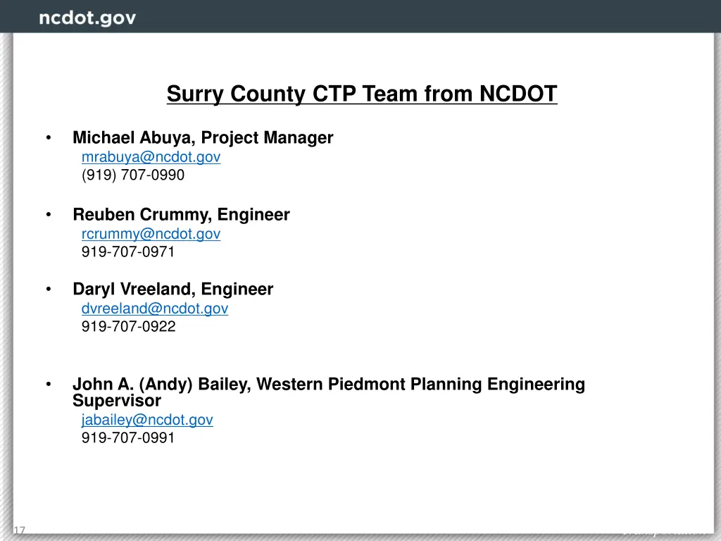 surry county ctp team from ncdot