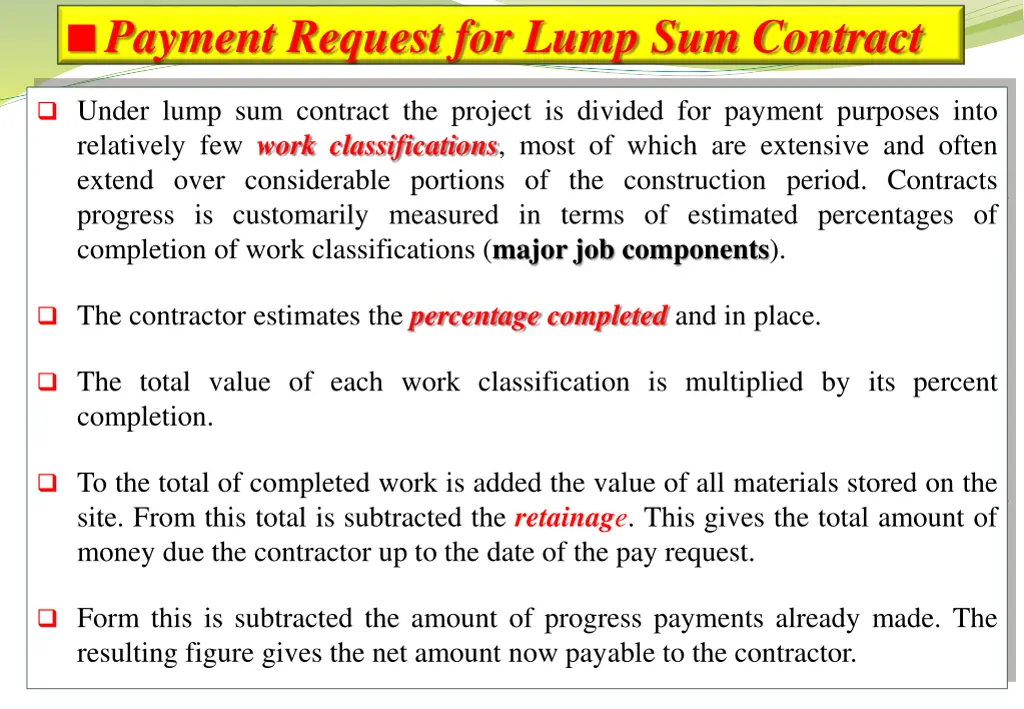 payment request for lump sum contract