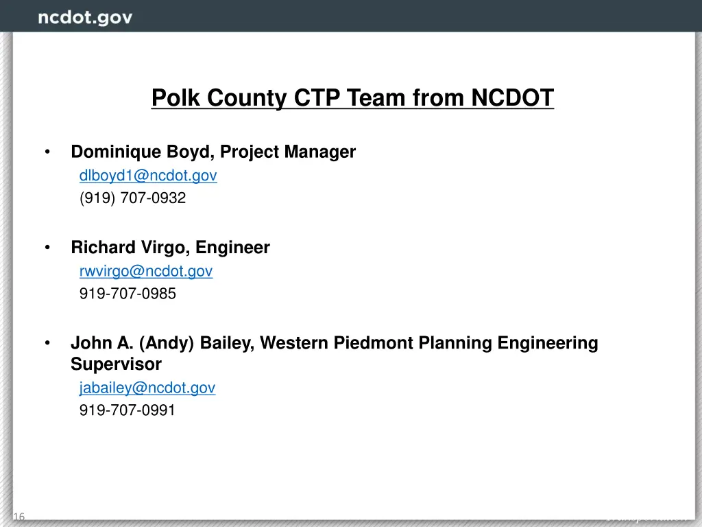 polk county ctp team from ncdot