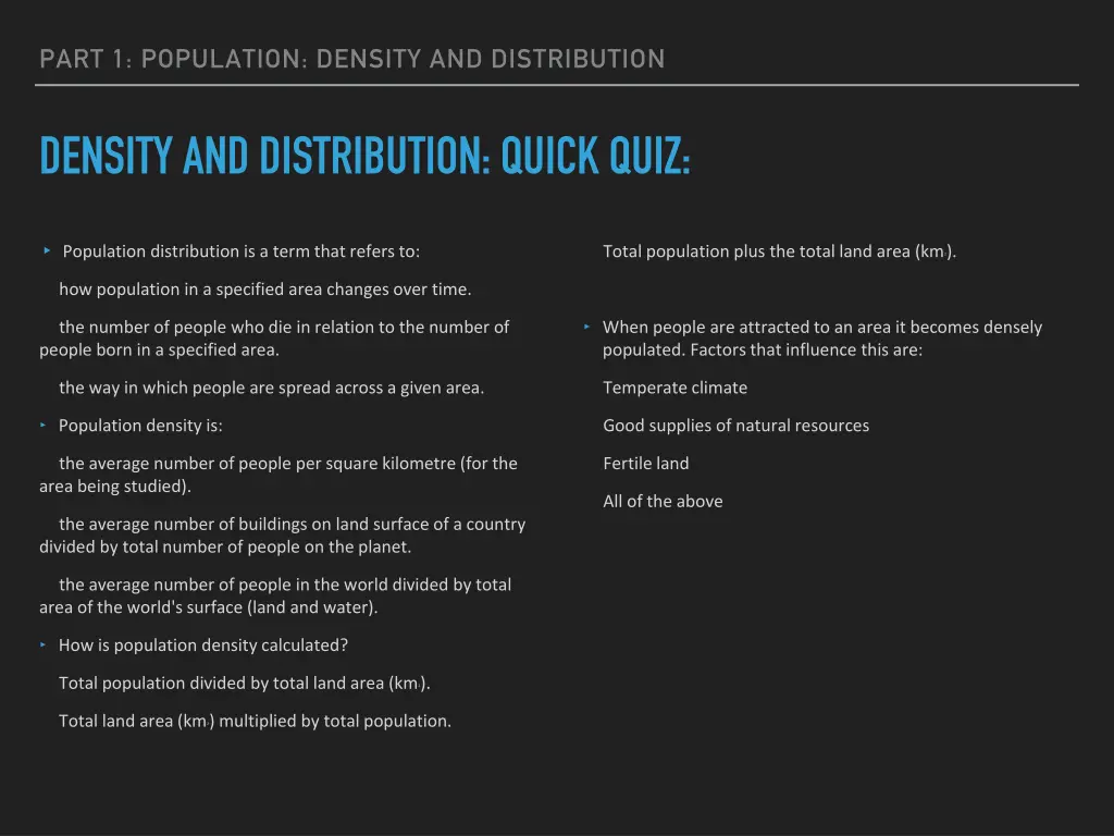 part 1 population density and distribution