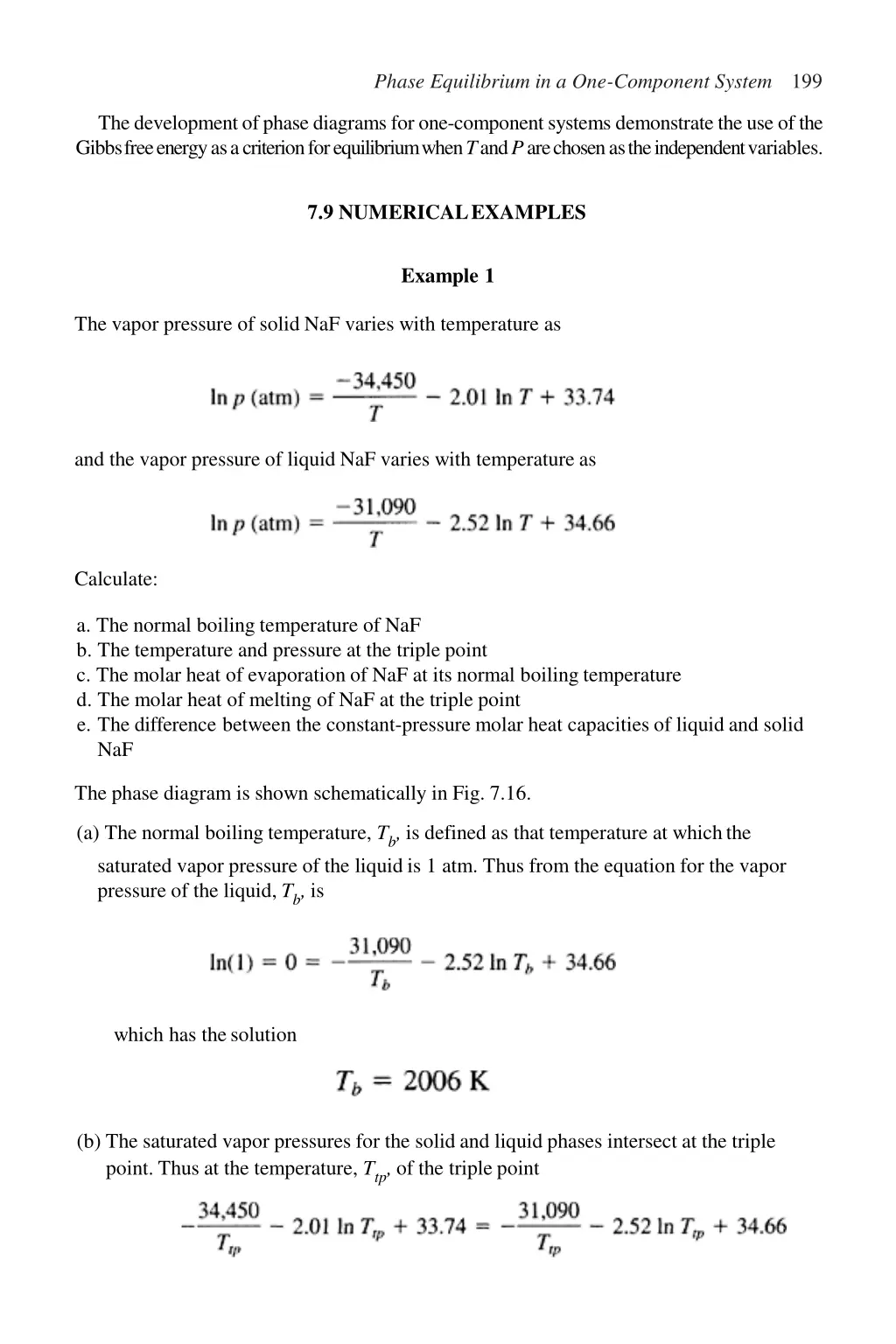 phase equilibrium in a one component system 199