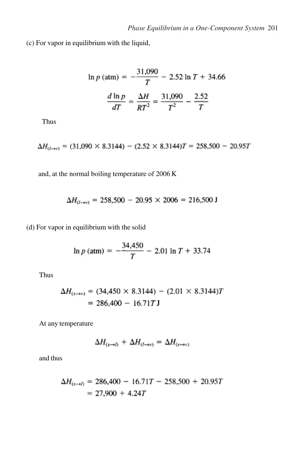 phase equilibrium in a one component system 201